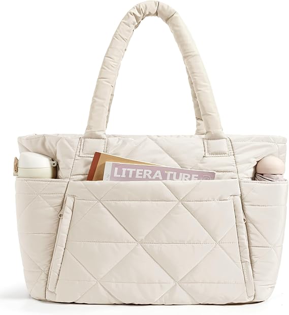 Cream Quilted Tote Bag for Everyday Carry(Amazon Find)
