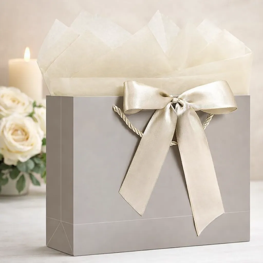 Elegant Gray Gift Bag with Satin Bow for Women (Amazon Find)