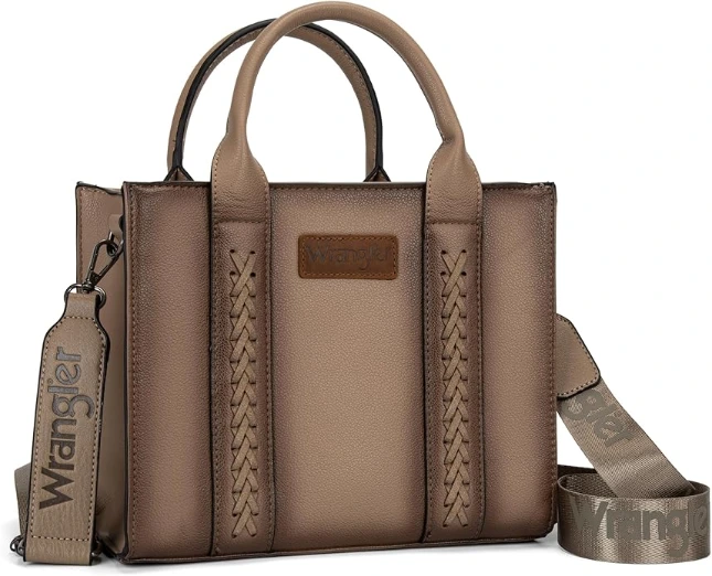 Neutral Brown Top Handle Purse with Statement Strap