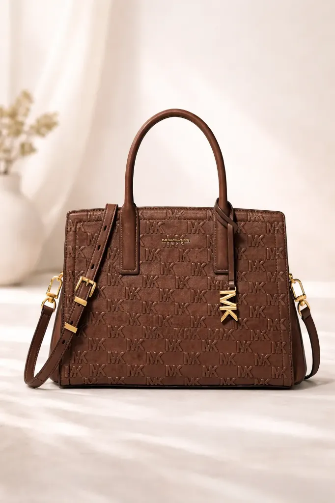 Elegant Brown Handbag with Gold Hardware Accent    (Amazon Find)